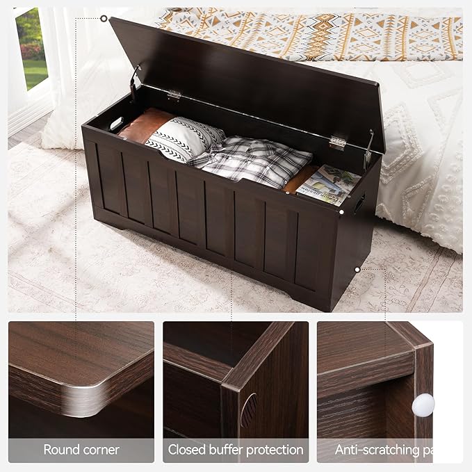 VANKILEY 43.3" Storage Chest Extra Large,Storage Trunk with 2 Safety Hinges,Wooden Storage Bench,Shoe Bench,43.3x15.7x19.1 Inch,Easy Assembly,Storage Bench for Bedroom,Living Room,entryway(Espresso).