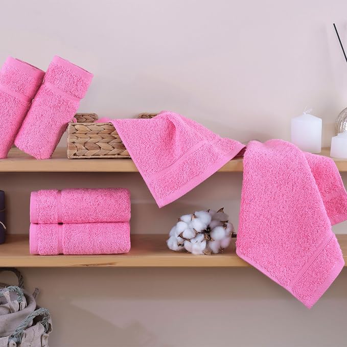 Washcloth Linen Set Premium Original Turkish Cotton, Hotel Quality for Maximum Softness & Absorbency for Face, Hand, Kitchen & Cleaning (Pink, Washcloth Set)