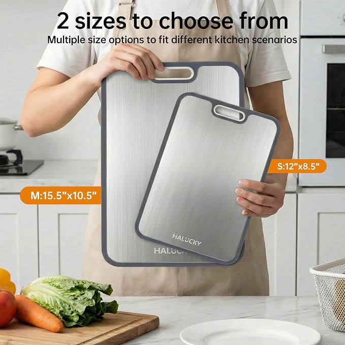 Titanium Cutting Board Set of 2 for Kitchen, Non Toxic Cutting Board Double Sided Food Grade, 2-in-1 Pure Titanium and Wheat Straw PP, Chopping Board for Meat and Fruit, Easy to Clean