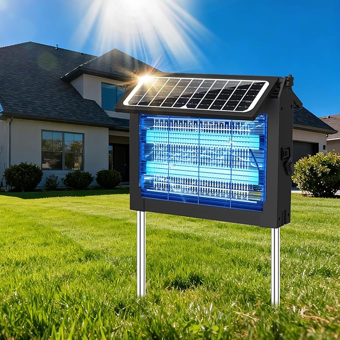 OnBeam Solar Bug Zapper Outdoor with Dual Solar Panel, 4500V Mosquito Zapper Waterproof Rechargeable Electric Fly Zapper, Cordless Fly Trap Mosquito Killer for Backyard, Patio, Garden, RV Camping