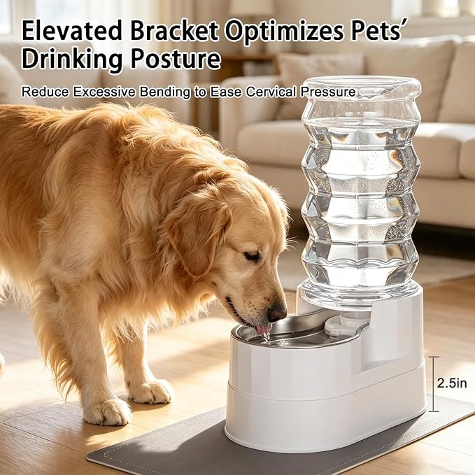 RIZZARI 8L Elevated Dog Water Dispenser: Senior Pets Filtered Hydration | Raised Stand Helps Reduce Neck Strain/Stainless Steel Bowl/Quiet Gravity-Fed Operation/for Multi-Pet Homes