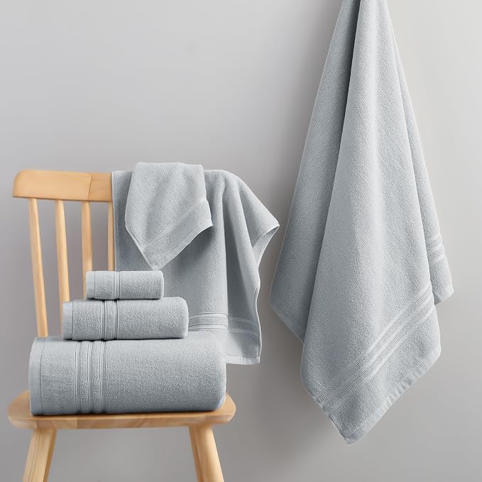 REDKISS Light Grey Towels Set 6 Piece Cotton Towel Sets with 2 Bath Towels, 2 Hand, 2 Washcloths, 650GSM Hotel Quality, Soft, Highly Absorbent Towels for Bathroom Gym, Ideal Everyday Use