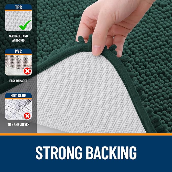 OLANLY Toilet Rugs U-Shaped 24x20, Extra Soft Absorbent Chenille Contour Bathroom Rugs for Toilet, Dry Quickly, Machine Washable, Non-Slip Bath Mat, Blackish Green
