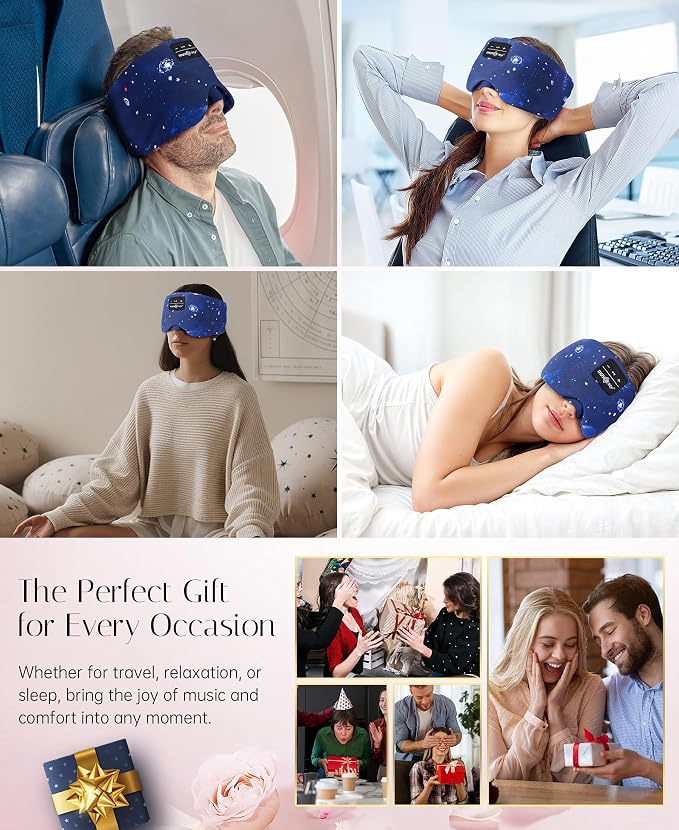 MUSICOZY Sleep Mask Headphones Bluetooth Sleep Masks with Headphones Eye Wireless Masks Bluetooth 5.4 with Adjustable Headband Total Blackout for All Night Sleep, Travel & Nap
