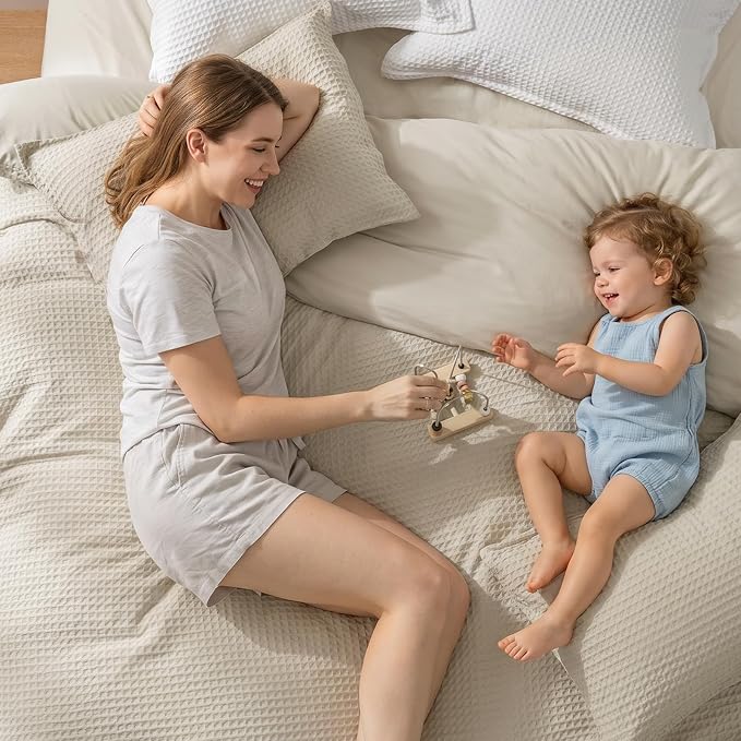 PHF Waffle Weave Duvet Cover Set California King, No Snagging Ultra Soft Luxury Textured Breathable Comforter Cover for All Season 3pcs, Durable Bedding Duvet Set with 2 Pillow Shams, 104"x98", Linen