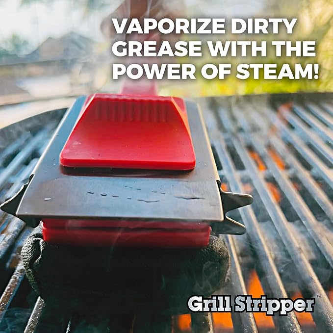 GRILL STRIPPER Bristle Free Grill Brush For Outdoor Grill - Steam Grill Brush Bristle Free with Patent Pending Triple Scraper and Dishwasher Safe Replaceable Fire Resistant Steam Sponge
