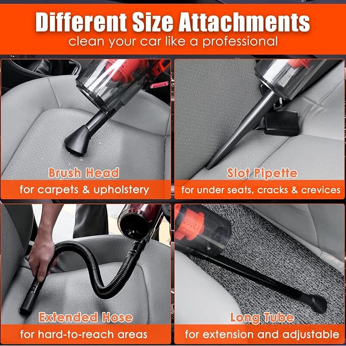 Car Cleaning Kit, Orange 17pcs Car Interior Detailing Kit with High Power Handheld Vacuum, Detailing Brush Set, Windshield Cleaner, Cleaning Gel, Complete Auto Accessories for Women Men Teens