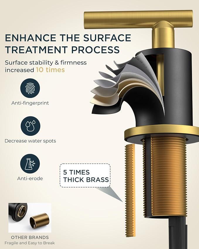 FORIOUS Black and Gold Bathroom Faucet 3 Hole with Pop Up Drain and 24 in Supply Line, 2 Handle Modern Bathroom Vanity Faucet Widespread 8 inch with 360 Degree Swivel Gooseneck, for 6" to 12" Basin