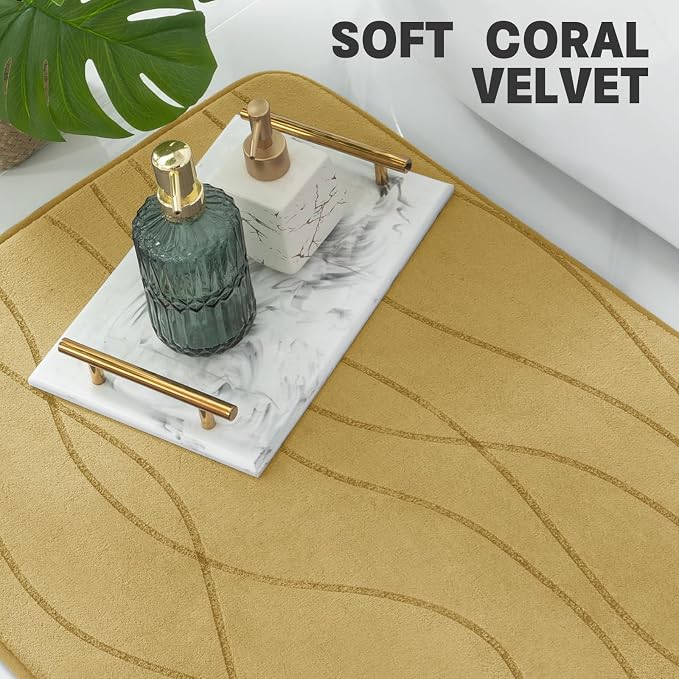 YIHOUSE Bathroom Rugs Set 2 Piece, Memory Foam Bath Mat Beige | U Shaped+Small Mat, Ultra Soft, Absorbent, Non-Slip, Machine Washable, for Bathroom, Sink and Toilet