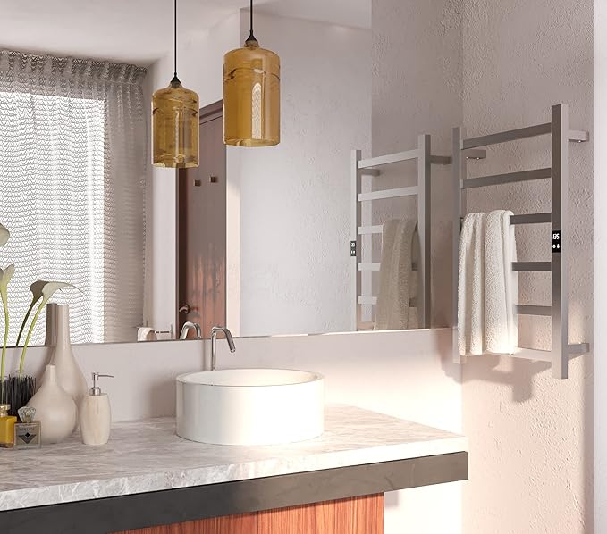 Topdattion Electric Towel Warmer | Super Thin | with Timer & Temperature Multi-Level Adjustments | Hardwired & Plug-in | 6 Bar Polished Finish