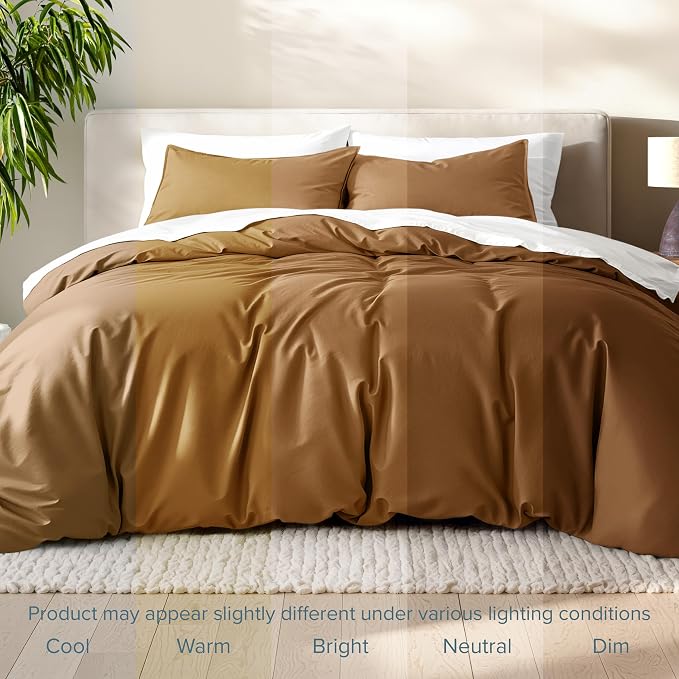 Bare Home Bedding Duvet Cover Queen Size - Premium 1800 Super Soft Collection - Lightweight, Cooling - Soft Breathable Bedding Duvet Cover (Queen, Caramel)
