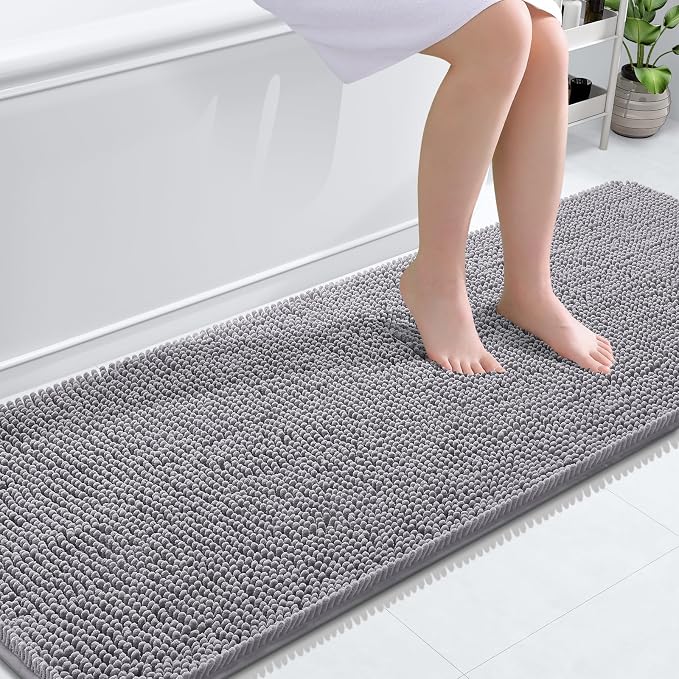OLANLY Bathroom Runner Rugs 70x24, Extra Soft Absorbent Chenille Bath Rugs, Rubber Backing Quick Dry, Machine Washable Long Bath Mats for Bathroom Floor, Tub and Shower, Home Decor Accessories, Grey