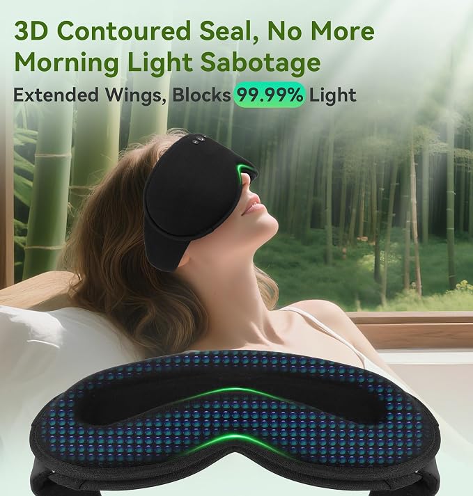 LC-dolida Bamboo Cotton Weighted Bluetooth Sleep Masks, 3D Weighted Sleep Masks with Bluetooth 5.4 Headphones, Total Blackout Bluetooth Sleep Mask for Women Men, Weight Eye Mask for Sleeping, Black