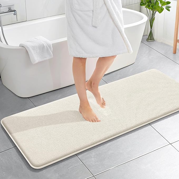 OLANLY Memory Foam Bathroom Runner Rugs 59x20, Absorbent Long Mat, Ivory | Soft Quick Dry Bath Mat Rugs, Non-Slip, Machine Washable Mat for Bathroom Floor, Tub and Shower, Home Decor Accessories