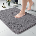 LOCHAS Luxury Bathroom Rug Shaggy Bath Mat 24 x 17 Inch, Gray | Washable Non Slip Bath Rugs for Bathroom Shower, Soft Plush Chenille Absorbent Carpets