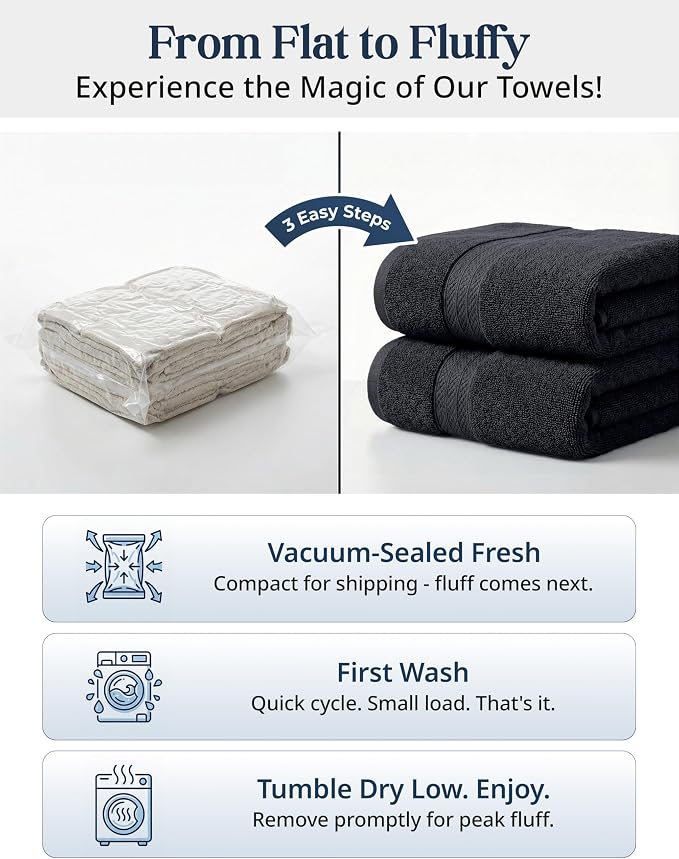 LANE LINEN Bathroom Towel Set 6 Piece Soft Absorbent Quick Dry - Black | Cotton Towel Set - Coordinated Colors, Dobby Border Accent, OEKO-TEX Certified, Ring-Spun Durability, Ring-Spun Cotton