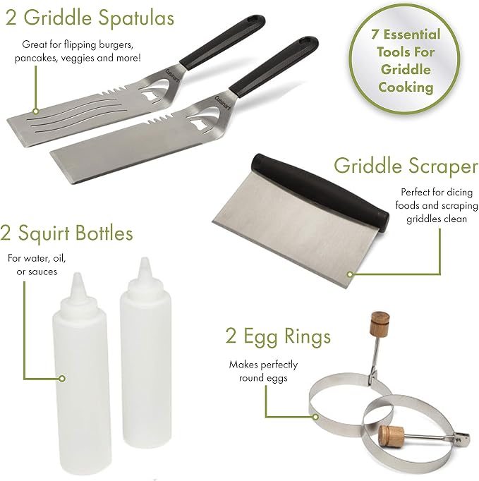 Cuisinart Flat Top Professional Quality Propane CGG-0028 28" Two Burner Gas Griddle and Cuisinart CGS-507 Griddle Kit, 7 Piece, Steel