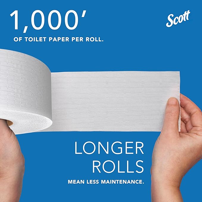 Scott Professional High-Capacity Jumbo Roll Toilet Paper, Bulk (03148), 2-Ply, Septic Safe, White, Non-Perforated, Compact for Easy Storage (4 Rolls at 1,000' Each, 4,000'/Case)