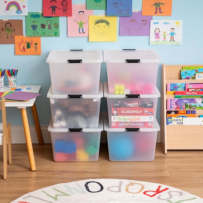 IRIS USA 6-Pack High-Capacity Clip Box with Latching Lids, 32 Quart Craft Storage Bins, Art & Writing Supply Containers for Home, Office & Classroom Organization