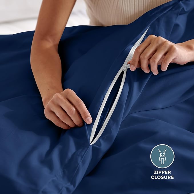 Bare Home Bedding Duvet Cover Extra Long Size - Premium 1800 Super Soft - Lightweight, Cooling Duvet Cover - Soft Breathable Bedding (Twin/Twin XL, Dark Blue)
