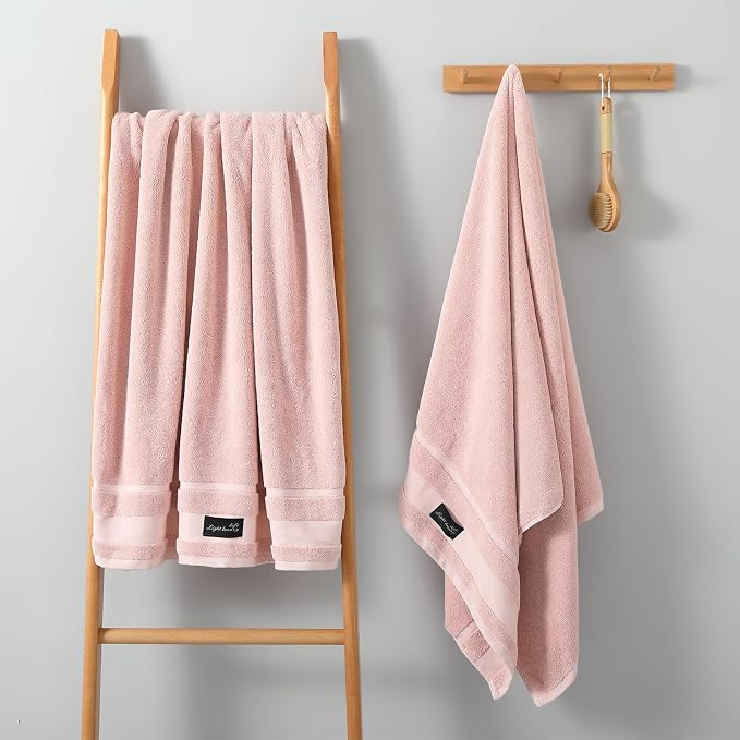REDKISS 2 Pack Large Bath Towels Set, 100% Cotton, 31x63 in, Heavyweight 760G, Highly Absorbent & Quick Dry, Super Soft Luxury Towels for Bathroom,Hotel Collection - Pink Dark Gray
