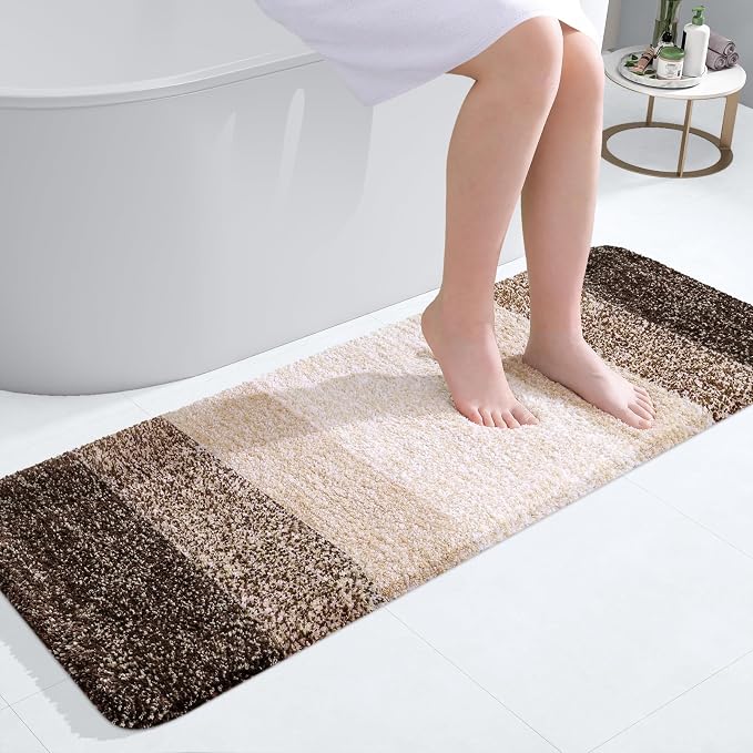 OLANLY Bathroom Runner Rugs Mat 47x17, Extra Soft Absorbent Microfiber Bath Rugs, Rubber Backing, Quick Dry, Washable Long Bath Mats for Bathroom, Tub and Shower, Home Decor Accessories, Light Brown