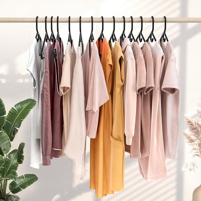 NEATERIZE Thick Heavy Duty Hangers - Black Plastic Clothes Hangers 38 Pack - Great for Coat Hanger, Jackets Jeans & Suit Hanger for Closet - New Apartment Essentials Percheros Ganchos para Colgar Ropa