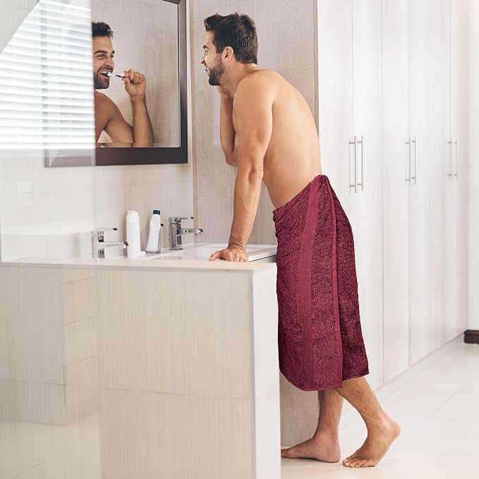 Premium Bath Towel Set - 24 x 48 Pack of 6 100% Cotton Terry Towels for Bathroom - Quick Dry - Highly Absorbent - Soft Feel - Pool - Spa - Gym - Hand Towel for Daily Use - Burgundy