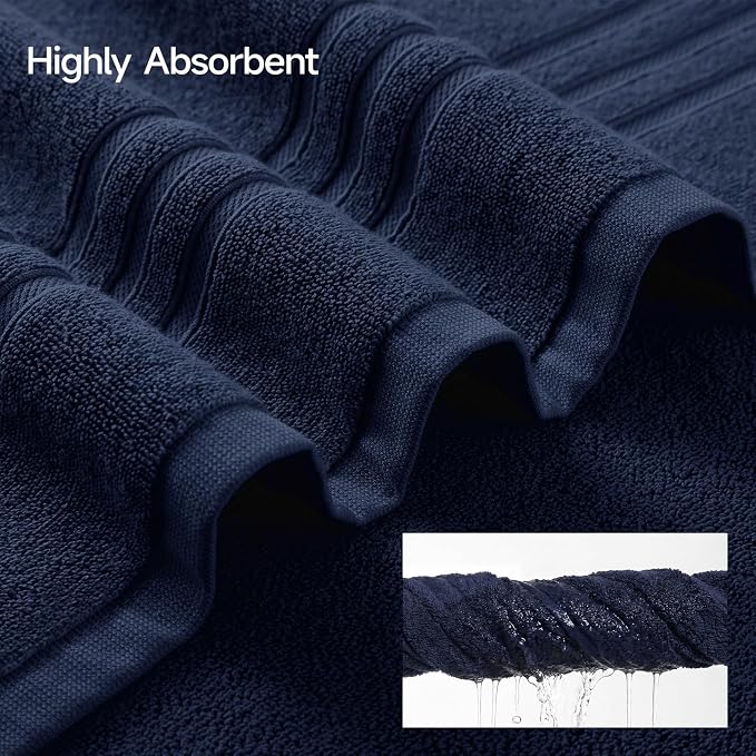 REDKISS Navy Towels Set 6 Piece Cotton Towel Sets with 2 Bath Towels, 2 Hand, 2 Washcloths, 650GSM Hotel Quality, Soft, Highly Absorbent Towels for Bathroom Gym, Ideal Everyday Use