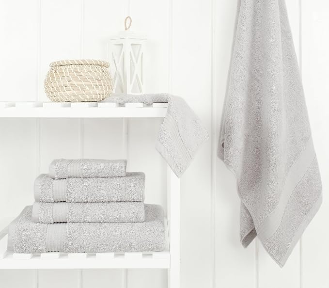 Cotton Paradise Towel Set of 6, 2 Bath Towels, 2 Hand Towels and 2 Washcloths Towels for Bathroom Sets, Platinium Grey