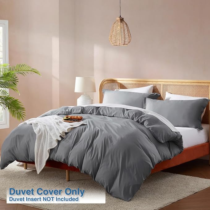 Nestl Grey Duvet Cover Full Size - Soft Double Brushed Full Size Duvet Cover Set, 3 Piece, with Button Closure, 1 Duvet Cover 80x90 inches and 2 Pillow Shams