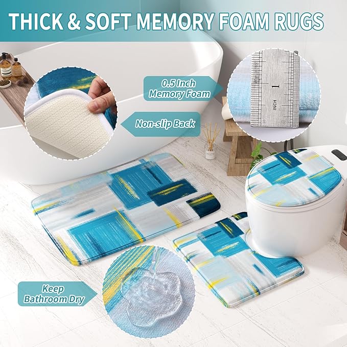 XLHOMO Bathroom Accessories Set - 25PC Bathroom Set with Shower Curtain and Rugs, Teal Blue Bathroom Set, Bathroom Accessory Set with Press-on Lid Trash Can, Soap Dispenser and Qtip Holders