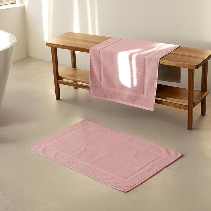 SALBAKOS 2-Piece 100% Turkish Cotton Bath Mat Towel, 20x34 inch, Rose | Bathroom Floor Towels, Thick Soft Most Absorbent Quick-Dry Durable Large Size Foot Rug, Premium Hotel Quality Made in Turkey