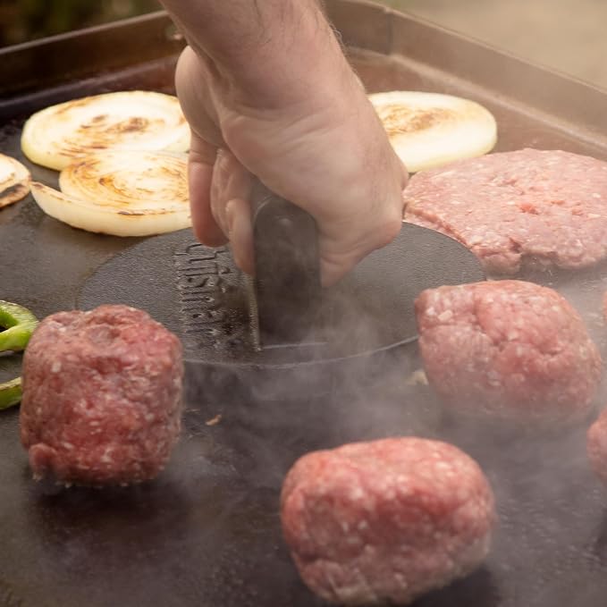 Cuisinart Smash Burger Press, Cast Iron, 6.5" Round Burger Smasher | CISB-111, hamburger press with round flat edge for crispy carmelization, the go-to grill press for indoor and outdoor cooking