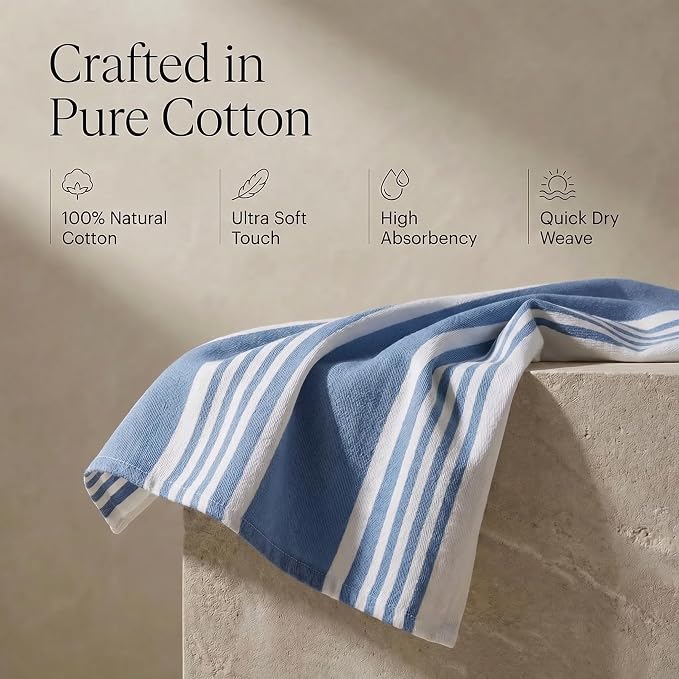 Urban Villa Kitchen Towels Cotton Dish Towels 20”x30” (Set of 6) Blue Wht