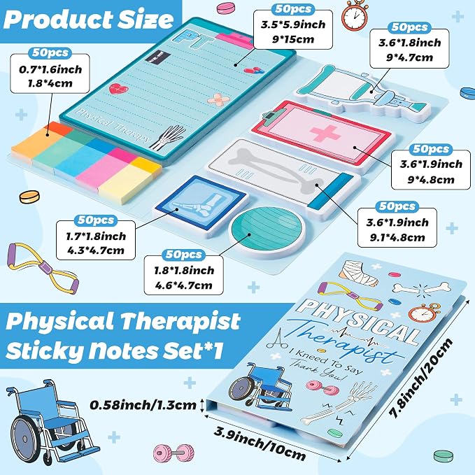 Xqumoi Physical Therapist Sticky Notes Set - 550 Sheets Best Doctors Ever Self-Stick Note Pads, Medical Themed Divider Tabs Bundle Memo Pad, Thank You Gifts for PTs Doctors Nurses