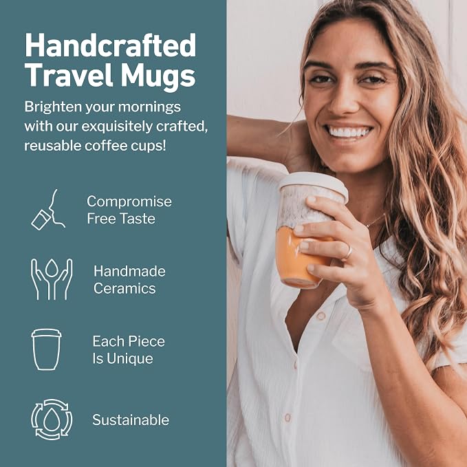 NOVA CERAMICS Grapefruit 12oz Travel Mug - To Go Coffee Tumbler With Lid - Microwave & Dishwasher Safe - Unique Design - Modern Style - Reusable - Adults