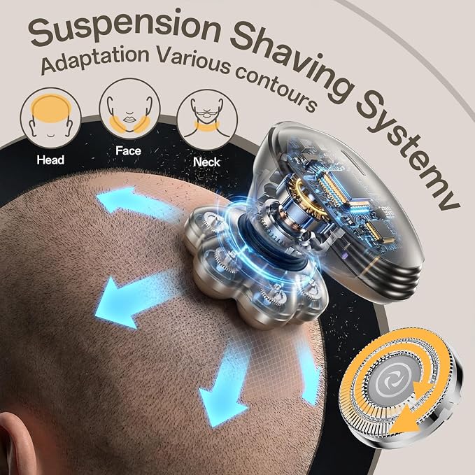 Head Shavers for Bald Men – Electric Razor for Men, 7D Magnetic Electric Shavers for Men, IPX7 Waterproof 5-in-1 Shavers for Men Grooming Kit (Gray)