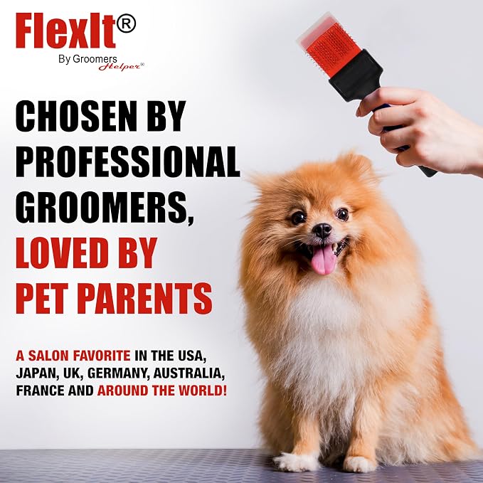 FlexIt Home - Flexible Slicker Brush for Dogs (Double, Firm Flex) | Dog Grooming Brush for Poodles, Golden Doodles, Huskies, Retrievers, and Labradoodles | 3-in-1 System & Video Trainings
