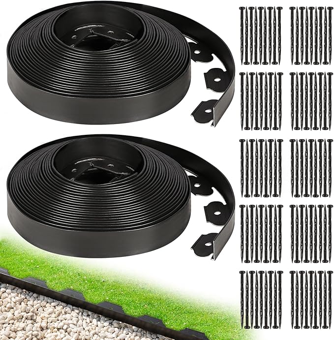 1.5 Inch x 100FT Garden Edging Border,Landscaping with 120pcs Spikes | landscape edging,garden edging,garden edging border,flower bed edging borders,lawn edging, Yard, Paver, Playground, Pathway