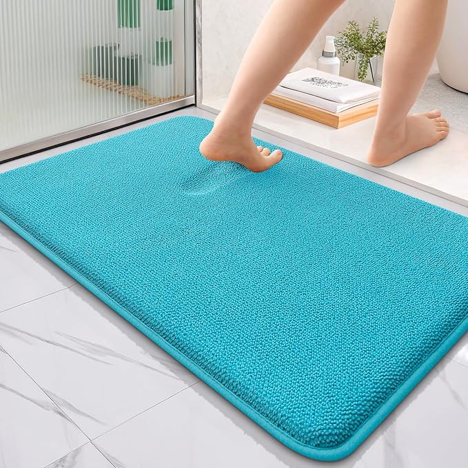 OLANLY Thick Memory Foam Bathroom Rugs 36x24, Absorbent Bath Mat, Aqua Sky | Soft Quick Dry Bath Rugs Mats, Non-Slip, Machine Washable Carpet for Bathroom Floor, Tub and Shower, Home Decor Accessories