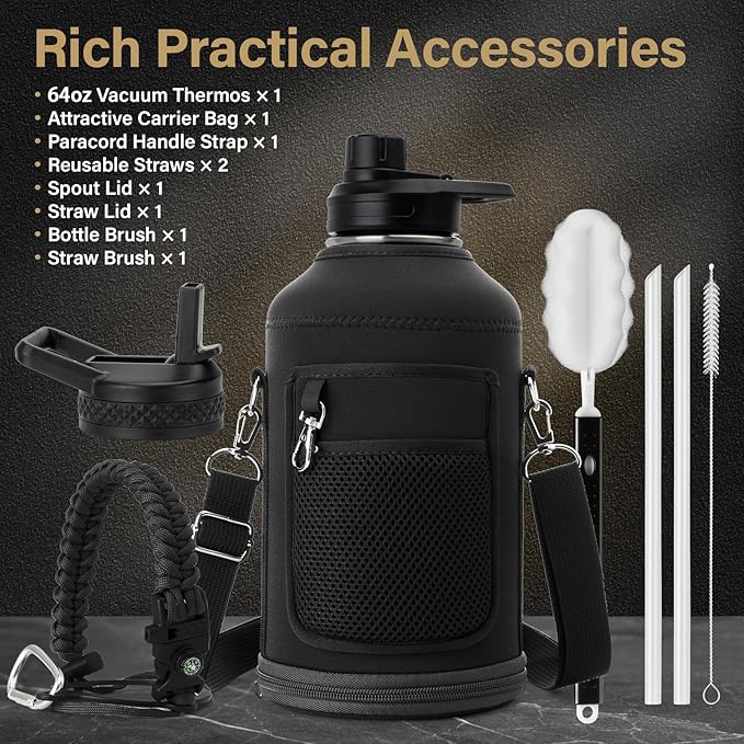 DYSANKY Fatehers's Day Water Bottle Gift– 64 oz Insulated Stainless Steel Bottle with Carrier Bag, Strap & Gift Box – BPA-Free – Ideal for Hiking, Camping & Travel 64 oz