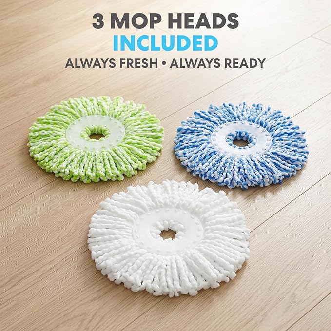 Simpli-Magic 360° Spin Mop and Bucket with Wringer – 3 High-Absorbent Microfiber Washable Heads, Soap Dispenser – Spinning Mop and Bucket Set for All Types Floor Cleaning