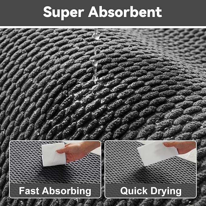 Triohero Toilet Rug, Thin Toilet Rugs U Shaped Washable Non Slip Absorbent Quick Dry Low Pile Toilet Mat, Dark Grey 20"x24" U Shape