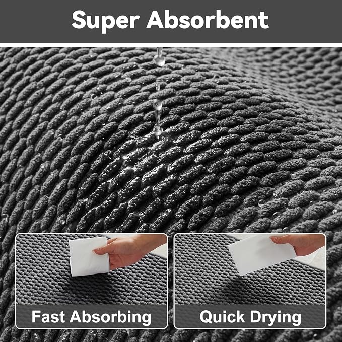Triohero Bathroom Rugs Non Slip Washable, Super Absorbent Thin Bath Mat Small Quick Dry Low Pile Bathroom Rug, Dark Grey 20"x30"