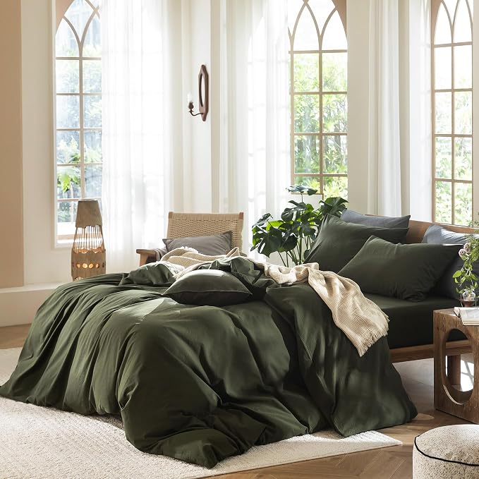 MooMee Duvet Cover Set 100% Washed Cotton Linen Like Oversized Full | Relaxed Linen-like Texture. Soft, Breathable & Long-lasting Comfort. Lightweight. Hidden Zipper with 8 Interior Corner Ties