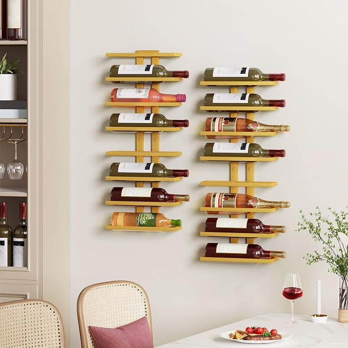 Hoctieon 8 Tier Wall Mount Wine Rack, Wall Racks for Wine Bottles Display and Storage, Hanging Bottle Organizer for Living Room, Dining Room, Wine Cellar, Bar, Gold