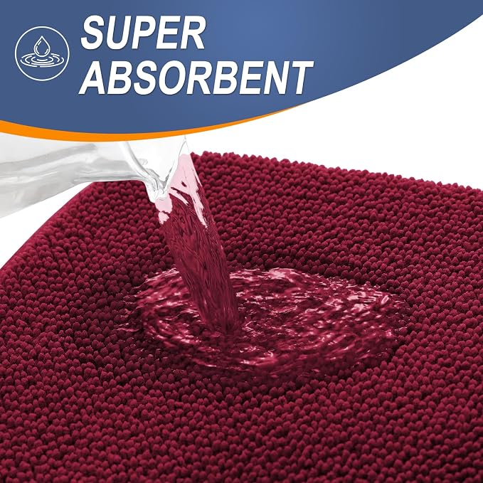 OLANLY Memory Foam Bathroom Runner Rugs 70x24, Absorbent Long Mat, Burgundy | Soft Quick Dry Bath Mat Rugs, Non-Slip, Machine Washable Mat for Bathroom Floor, Tub and Shower, Home Decor Accessories