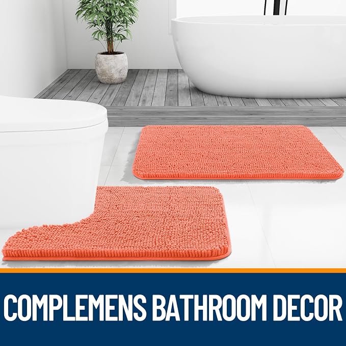OLANLY Bathroom Runner Rugs 59x20, Extra Soft Absorbent Chenille Bath Rugs, Rubber Backing Quick Dry, Machine Washable Long Bath Mats for Bathroom Floor, Tub and Shower, Home Decor Accessories, Coral
