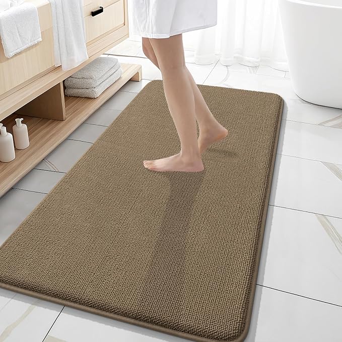 OLANLY Memory Foam Bathroom Runner Rug 47x20, Absorbent Long Bath Mat, Tan | Soft Quick Dry Bath Mat Rugs, Non-Slip, Machine Washable Mat for Bathroom Floor, Tub and Shower, Home Decor Accessories